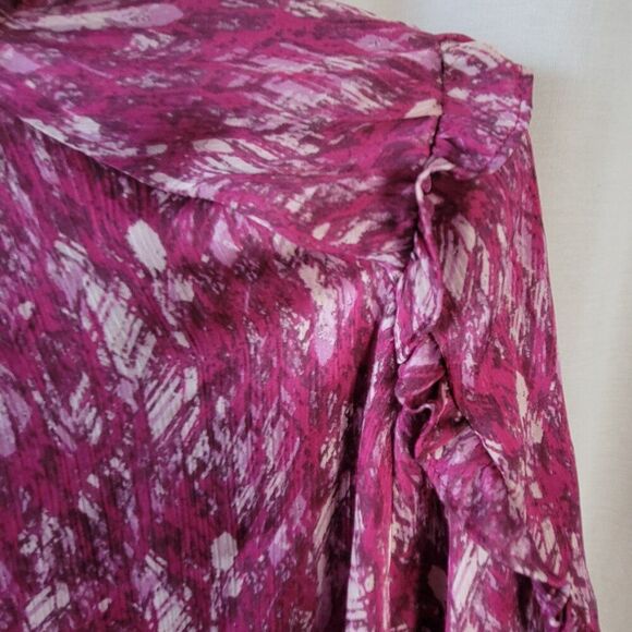 Vintage Ophelia Roe Large Feminine Blouse ruffled Tie Semi Sheer geometric Y2K - Picture 3 of 11